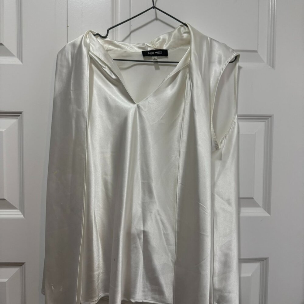 Nine West Ivory Satin Blouse – Draped Neckline (XL)
